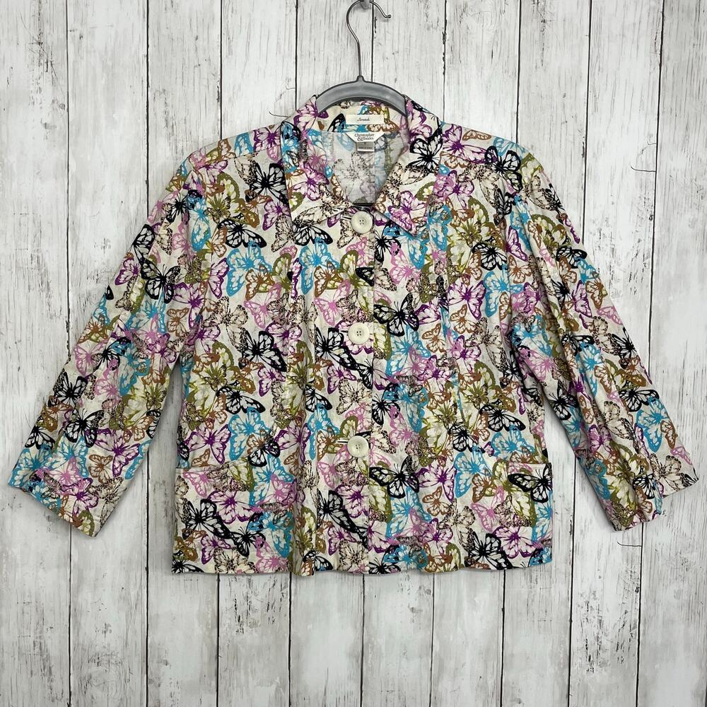 Christopher & Banks Butterfly Print Button Cotton Jacket Small Whimsigoth Y2K